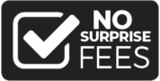 no surprise fees logo - black bg